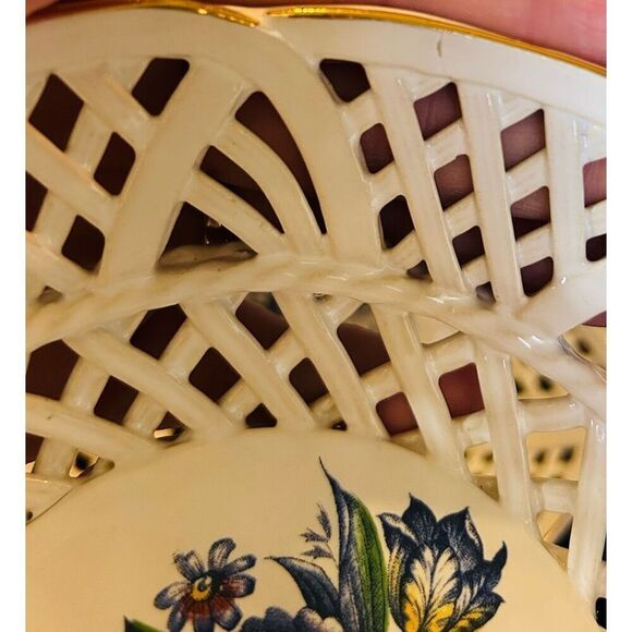 White Round Woven Latticed Ceramic Basket  Bowl Open Weave Set Of 2 - Picture 8 of 8